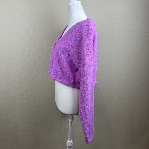 Wild Sable Cardigan Women’s‎ Medium Purple Button Front V-Neck Crop Top - Picture 5 of 14